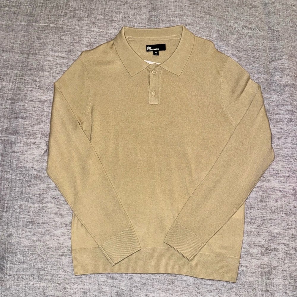 NWT The Commons Merino Wool Polo Sweater Tan Beige Medium